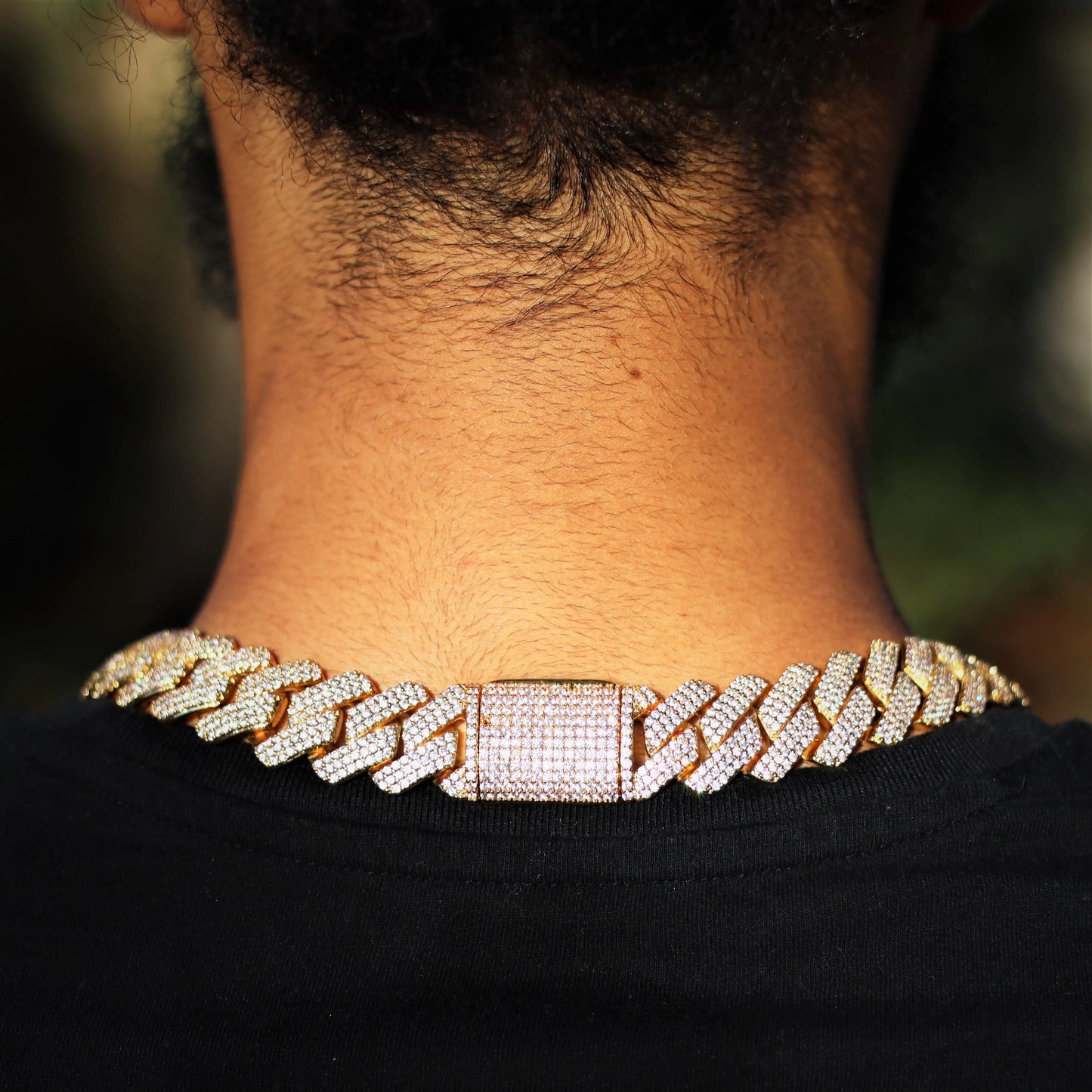 Gold Three-Row Diamond Cuban Link Chain