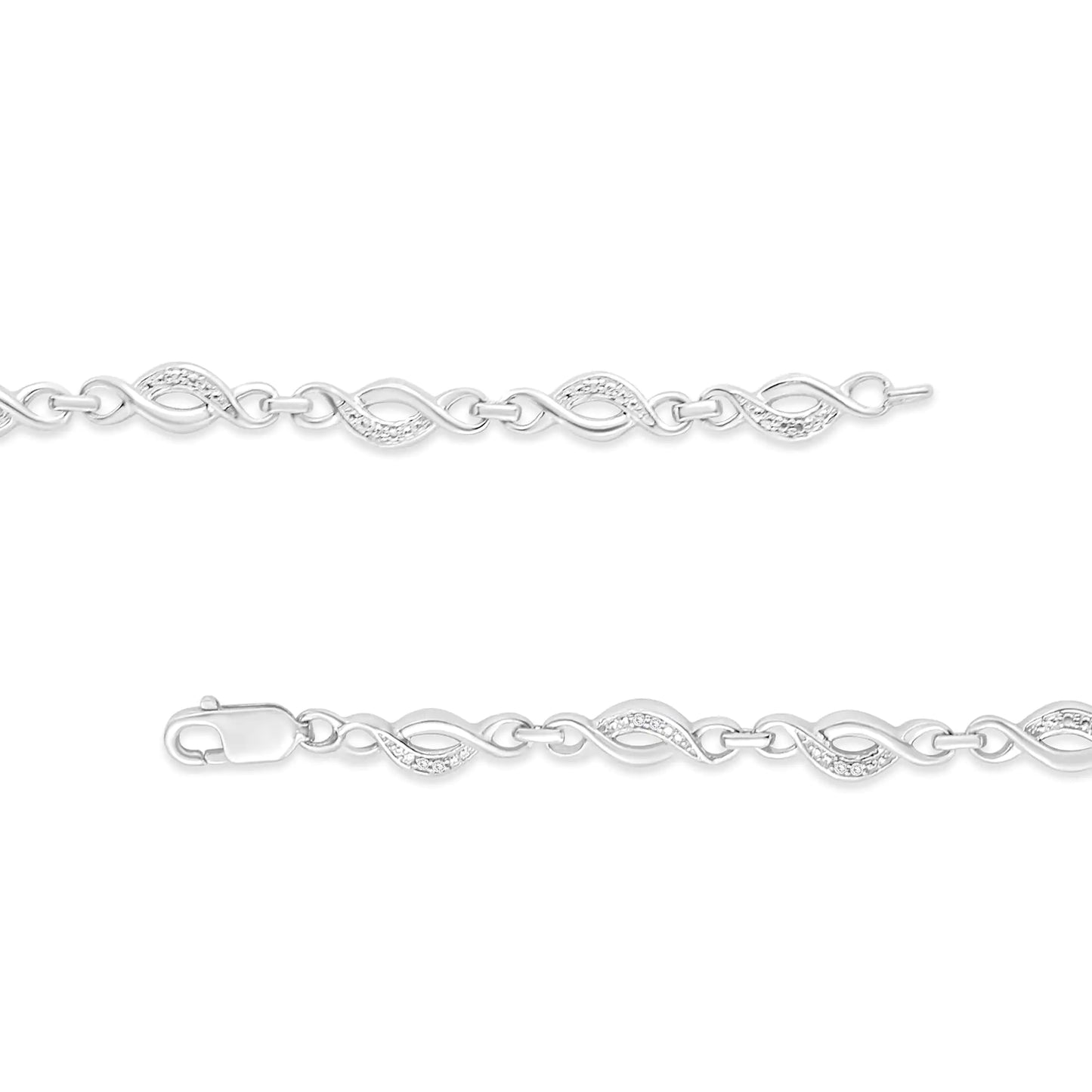 .925 Sterling Silver Prong Set Diamond Accent Curved Spiral Link Bracelet (I-J Color, I3 Clarity) - 7.25"