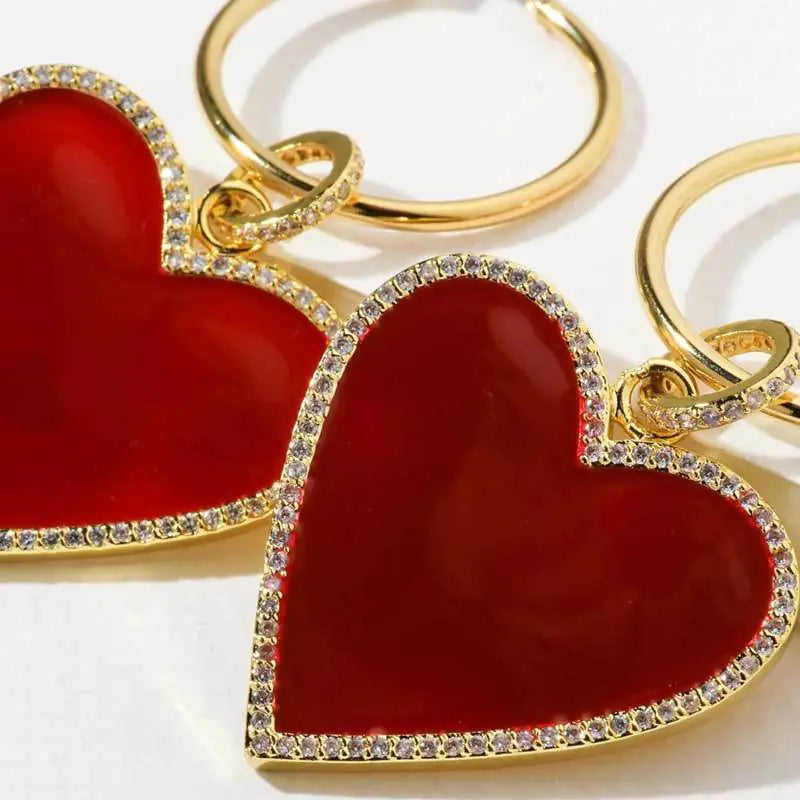 Red Heart Drop Earrings