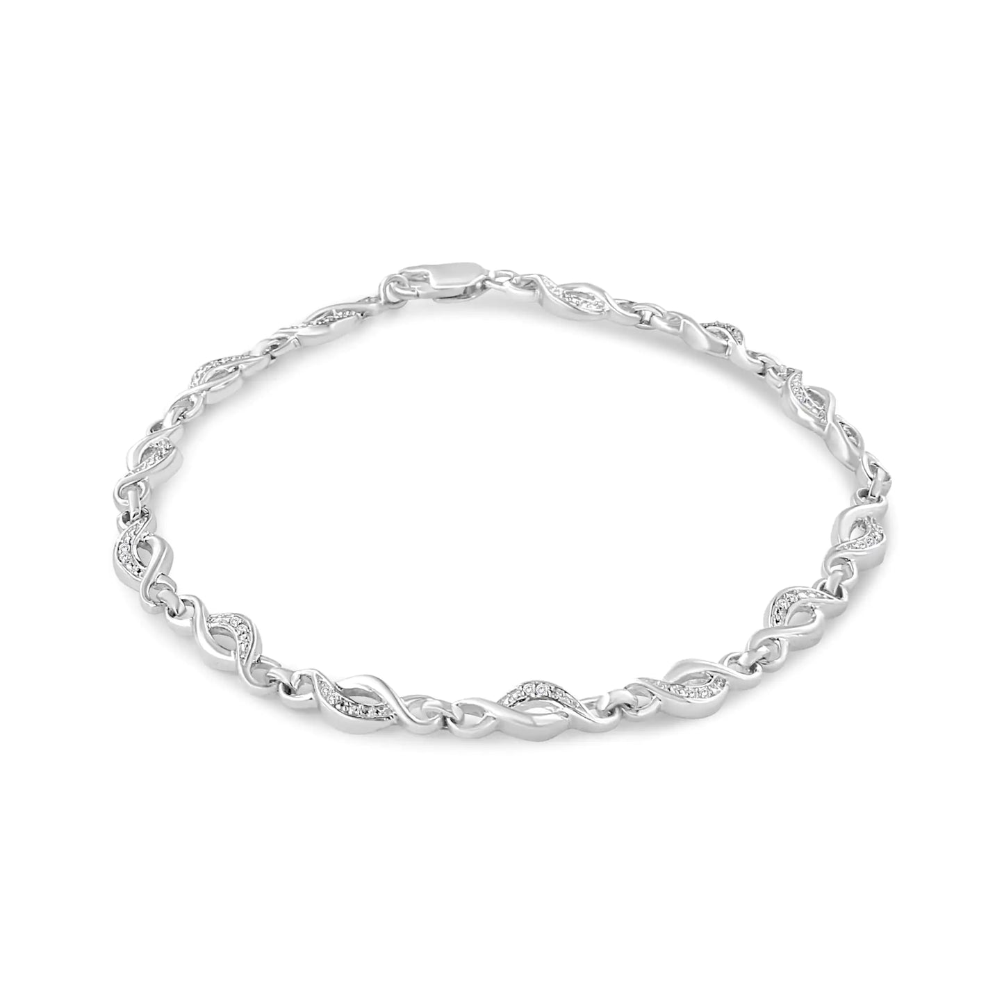 .925 Sterling Silver Prong Set Diamond Accent Curved Spiral Link Bracelet (I-J Color, I3 Clarity) - 7.25"