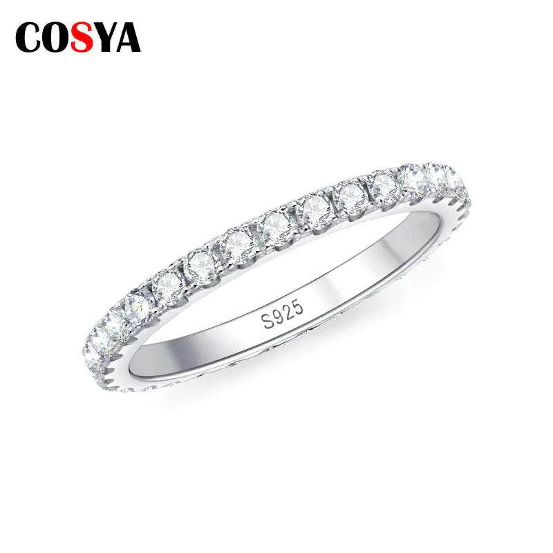 COSYA 925 Sterling Silver 2MM Moissanite Row Rings