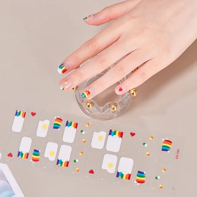 Semi Cured Gel Nail Wraps Full Cover Adhesive Manicure Decoration