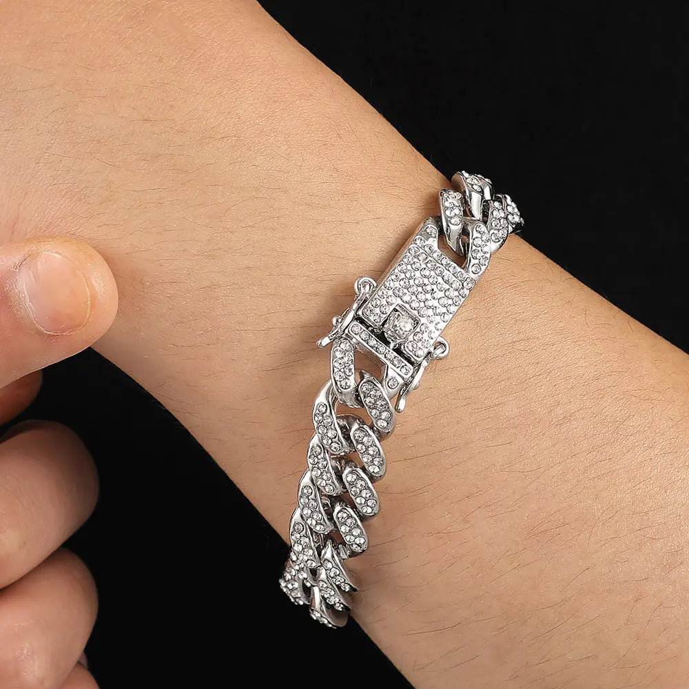 Rhinestone Paved Cuban Link Chain Bracelet