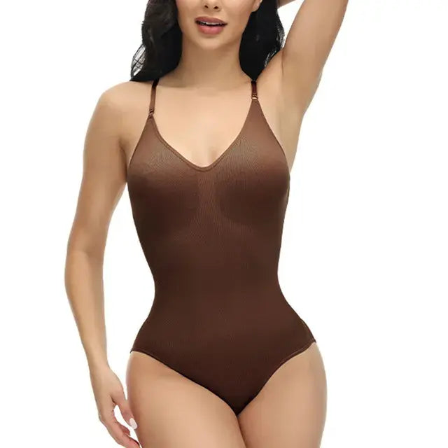 V Neck Spaghetti Strap Bodysuits Compression